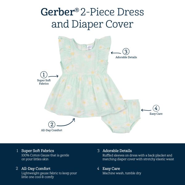 2-Piece Baby & Toddler Girls Daisies Gauze Dress & Diaper Cover Set
