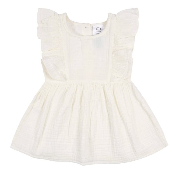 2-Piece Baby & Toddler Girls Ivory Gauze Dress & Diaper Cover Set