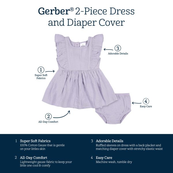 2-Piece Baby & Toddler Girls Purple Gauze Dress & Diaper Cover Set