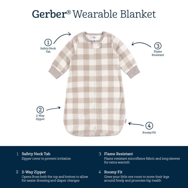 Baby Neutral Grey Plaid Wearable Blanket