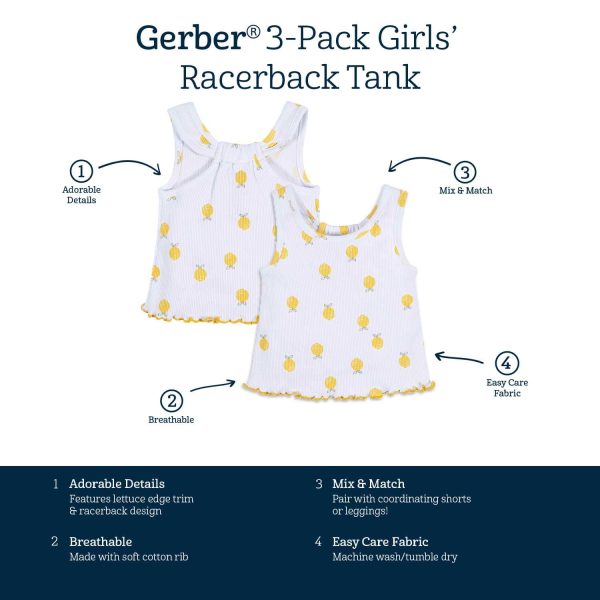 3-Pack Baby & Toddler Girls Picnic Day Dreams Racer Back Tank Tops