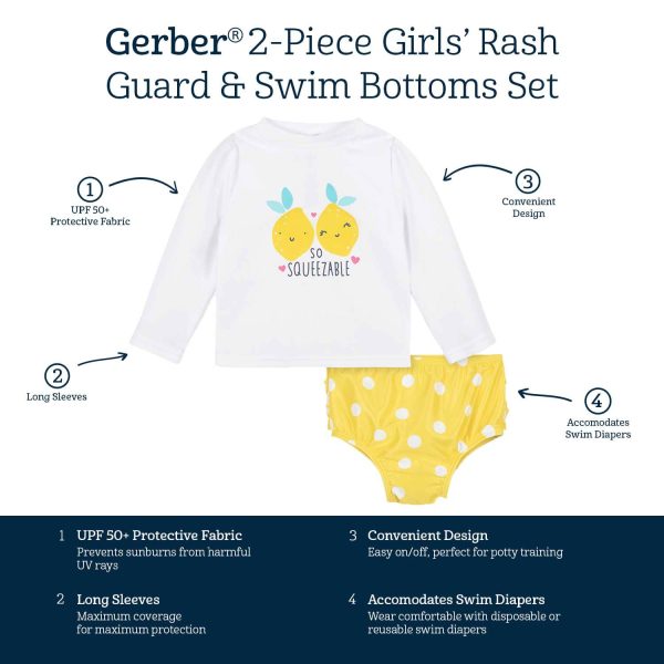 2-Piece Baby & Toddler Girls UPF 50+ Lemon Squeeze Rash Guard & Swim Bottoms Set