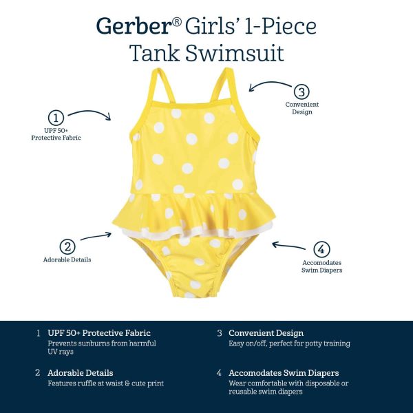 Baby & Toddler Girls UPF 50+ Yellow Dots One-Piece Swimsuit