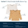 2-Pack Infant & Toddler Girls Mustard Floral Double Ruffle Tops