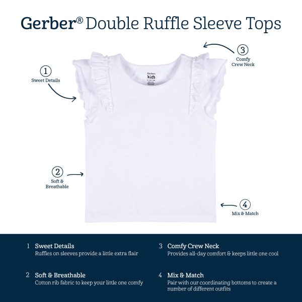 2-Pack Infant & Toddler Girls Pink & White Double Ruffle Tops