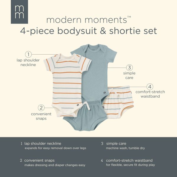 4-Piece Baby Boys Ivory Stripe Short Sleeve Bodysuits and Shorts Set
