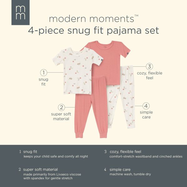 4-Piece Infant & Toddler Neutral Pasta Dinner Snug Fitting Pajamas