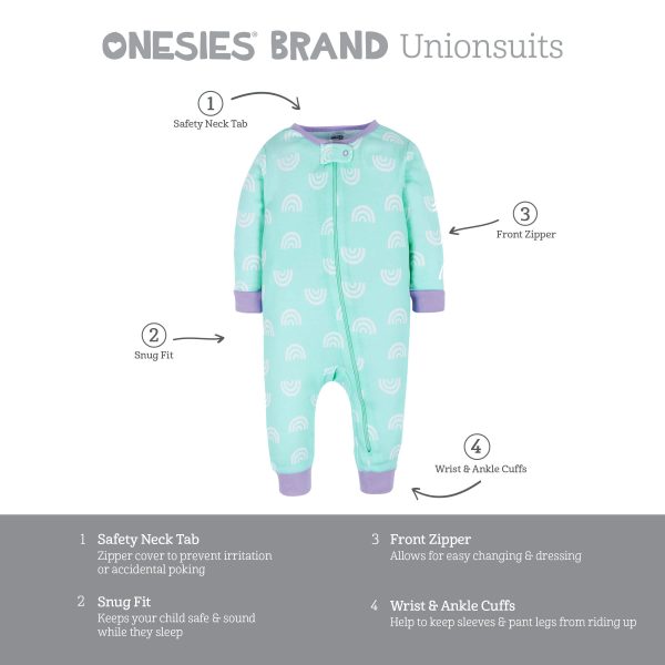3-Pack Baby & Toddler Girls Rainbow Floral Snug Fit Footless Pajamas