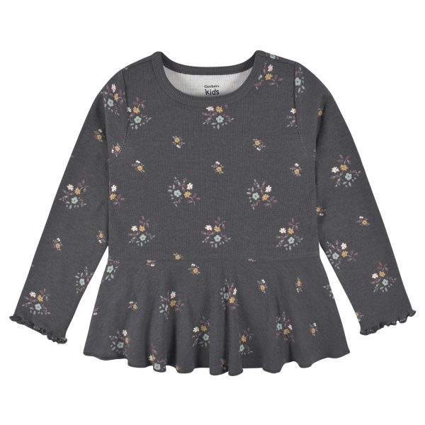 2-Pack Infant & Toddler Girls Mustard & Charcoal Floral Peplum Tops