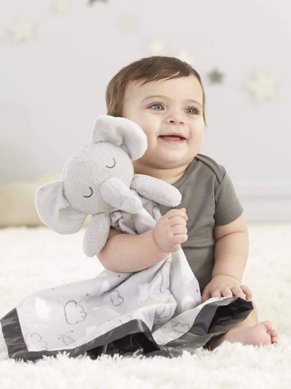 Embroidered Elephant Baby Neutral Security Blanket