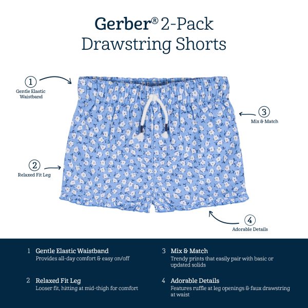 2-Pack Infant & Toddler Girls Blue Floral Pull-On Shorts